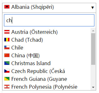 带搜索过滤功能的jQuery国家地区选择下拉框